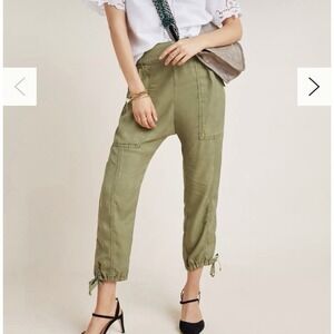 Anthropologie Cargo Harem Pants Green Ankle Relaxed Y2K SZ 8 Side Zip Cropped